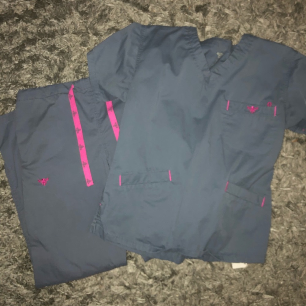 grey med couture scrub set